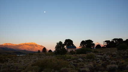 sunrise at lanin national park with peak of cerro contra, patagonia, argentina