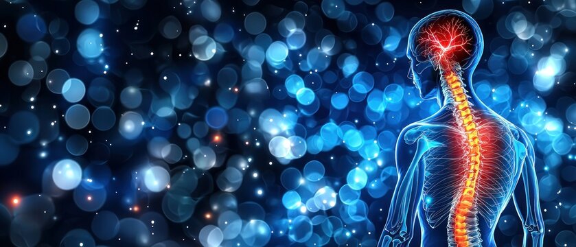 Human anatomy with highlighted spinal area