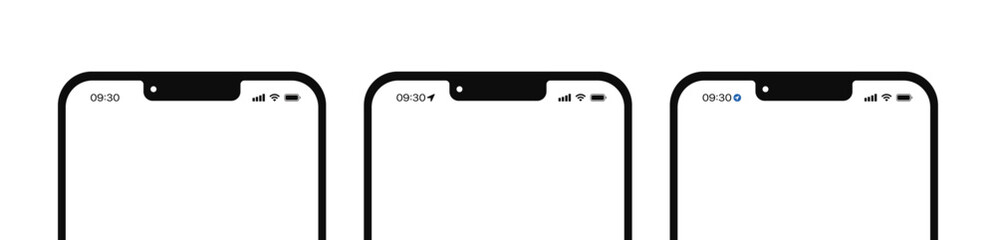 Smartphone Status Bar Set GPS, Signal, Battery, Wi-Fi and Time Icons And Symbols