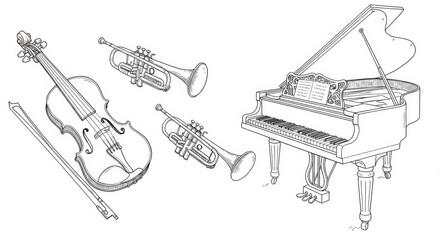 Vintage Musical Instruments Floating in Air