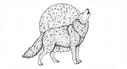 Celestial Wolf Howling at Arcane Moon