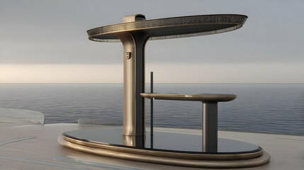 floating screen hovering over a shimmering ocean sunset