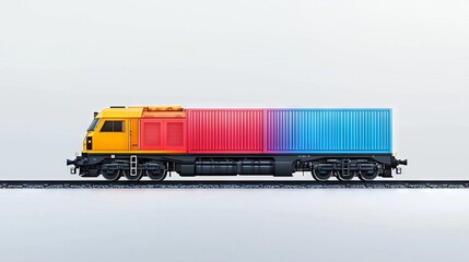 Bright Freight Train with Colorful Containers on a Minimal Background