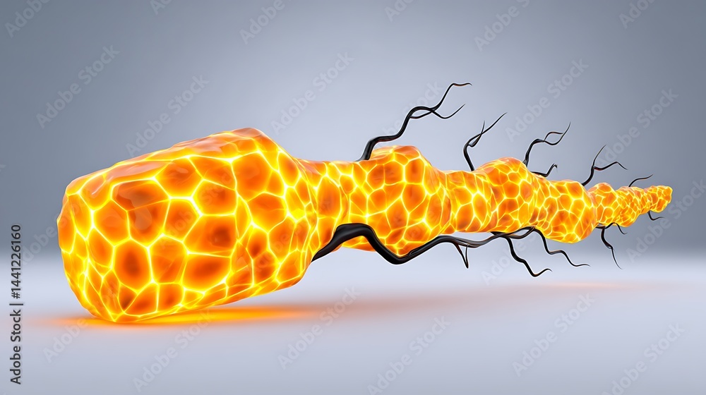 Fototapete glowing, segmented, organic structure with branching tendrils, abstract 3d render