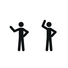 
stick man waving hand, sketch, flat vector illustration on white background