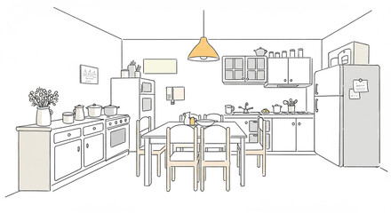Minimalist kitchen interior illustration in soft colors  