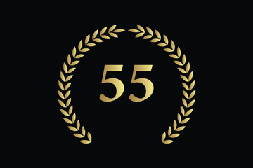 number 55 with laurel wreath icon, vector illustration.