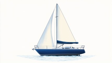 Fototapeta premium Sailing yacht, blue hull, white sail, tranquil water. Possible use Stock photo for boating, sailing, or nautical themes