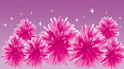 Pink pom-poms against a purple, starry background