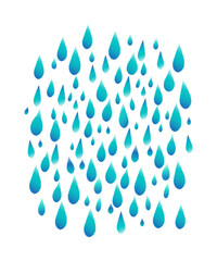 青の雨雲・雨粒　雨の日のシンプルイラスト背景透過ベクター背景素材