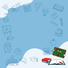 Naklejka premium The blue and white background with school elements is perfect for back to school celebrations.