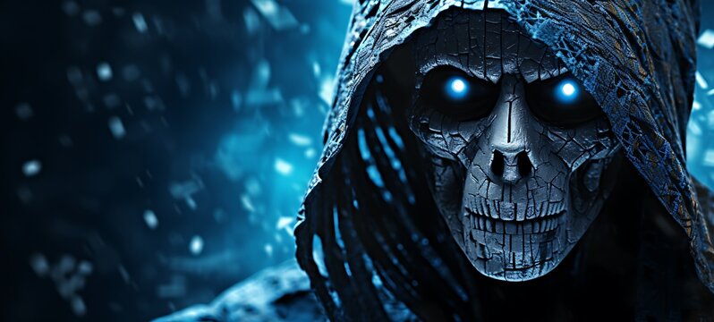 grim reeper in Delfts Blauw,ai generative