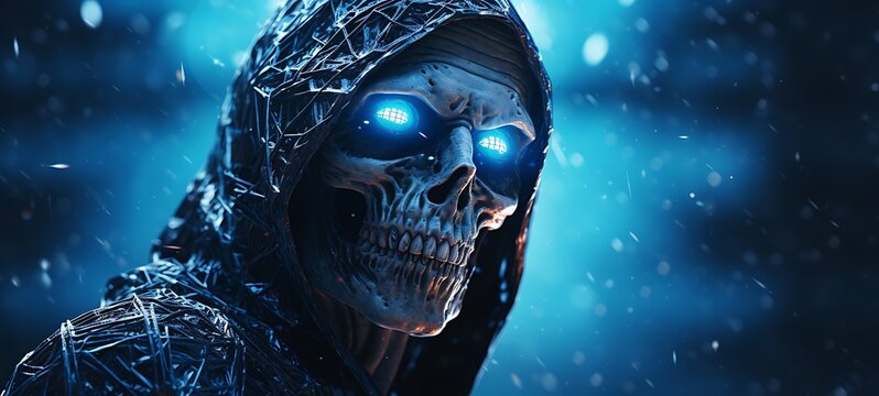 grim reeper in Delfts Blauw,ai generative