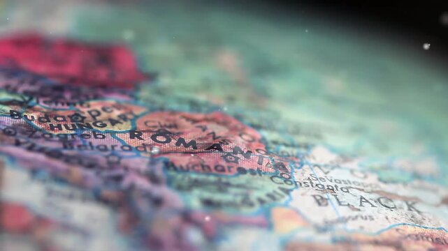 Old Globe Map Showing Romania With Cracked and Aged Surface - 4K