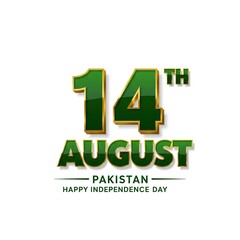 Celebrate Pakistan's Independence Day on 14th August with this vibrant and patriotic design featuring bold green and gold text, perfect for commemorative events.