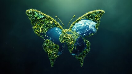 Butterfly Wing Shaped Like World Continent Illustrates the Fragile Connection Between Nature and the Earth During a Serene Moment of Reflection