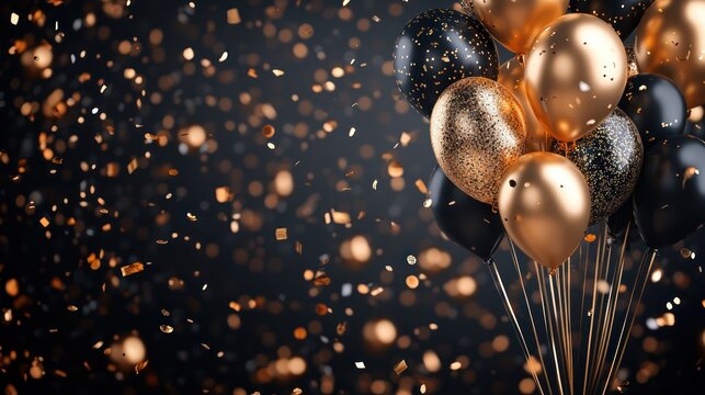 Elegant celebration with floating balloons and confetti creating a festive scene