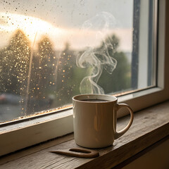 Cozy Morning Coffee by a Rainy Window