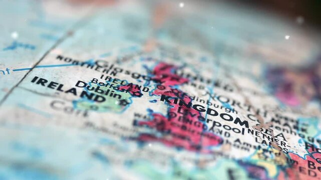 Historical Map Highlighting UK and Ireland With Colored and Weathered Surface - 4K