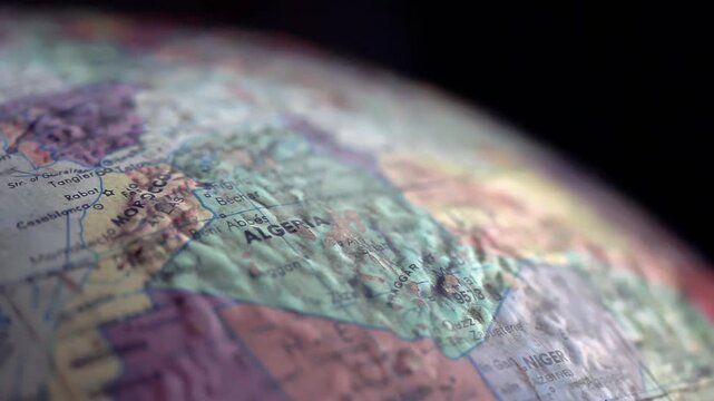 Old World Map Showing Closeup of Algeria With Worn Surface and Colored Details - 4K