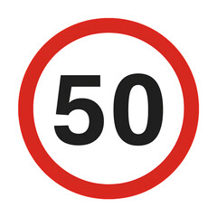 A traffic sign indicating a speed limit of 50 kilometers per hour.
