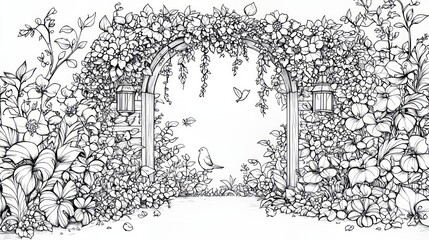 Obraz premium Intricate Floral Archway Coloring Page for Relaxation and Creativity
