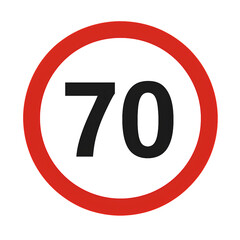 A traffic sign indicating a speed limit of 70 kilometers per hour.