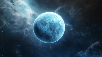 Fototapeta premium Blue planet. Cold space planet. Uranus and Neptune. AI generated.