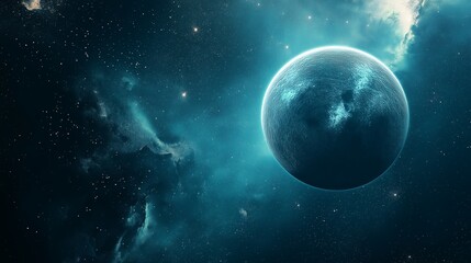 Obraz premium Blue planet. Cold space planet. Uranus and Neptune. AI generated.