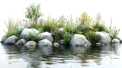 Rocks And Plants Over Water High Resolution Image Of Landscape Scene