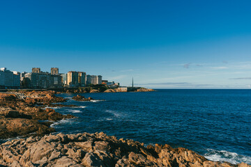 Panoramic landscape from Ensenada del Orzán. La Coruña, Spain.