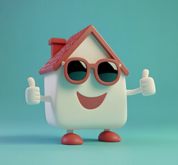 Fototapeta premium Happy House Character with Sunglasses Giving Thumbs Up