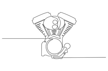 Continuous one line drawing of V-twin Engine Premium. Single line drawing illustration of Motorcycles engine V-twin. Machine Power concept vector art. Doodle line illustration.