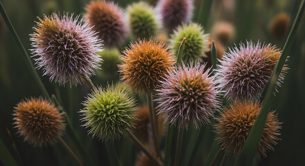 Obraz premium Globe Thistle Plant Growing with Unique Colorful Spiky Seed Heads