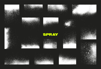 Texture overlay, spray graffiti, gradient natural transition spray paint, splashes and drops. Dotwork graffiti art, noise pattern, grain, splashes, pointillism paint effect. Vector overlay graphic set