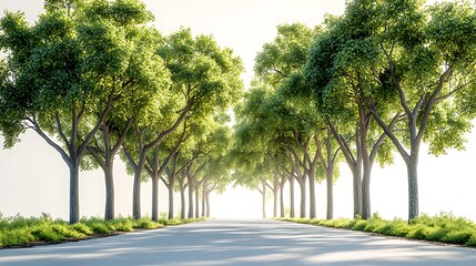 Scenic Road Lined With Green Trees A Tranquil Summer Day High Resolution Image