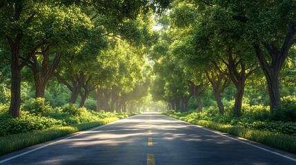 Scenic Road Through Lush Green Forest Tunnel High Resolution Image