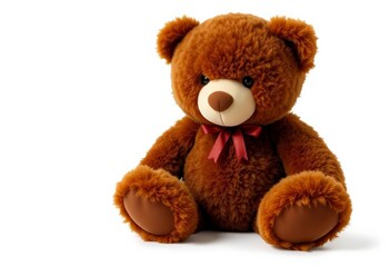 Obraz premium Plush brown teddy bear, soft fur, sitting upright on white, white background, teddy bear