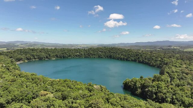 Aerial footage of Lake Eacham Queensland Australia