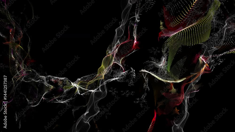 Poster futuristic video animation with particle wave object in slow motion, 4096x2304 loop 4k