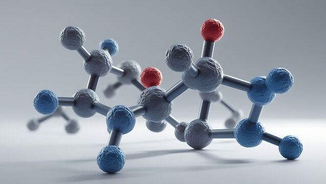 Chemical formula, structural formula and 3D ball-and-stick model of anabolic steroid oxandrolone, white background