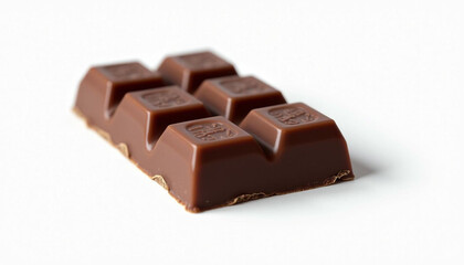 A close-up shot of a tempting chocolate bar, perfect on a plain white background, ready to eat.