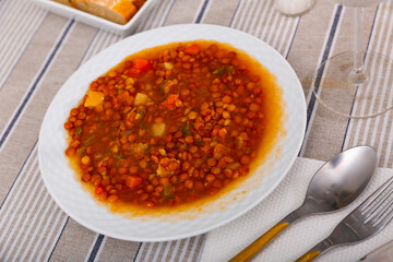 Popular soup of Spanish cuisine made of lentils with vegetables, which has a stunning rich taste