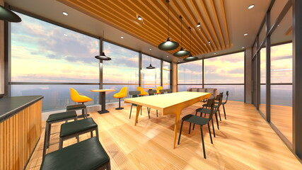 ガラス張りのミーティングルーム　3DCGレンダリング