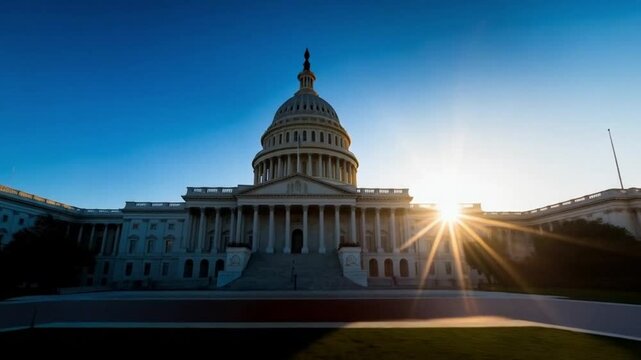 The Capitol dome shines under golden skies, symbolizing government and unity