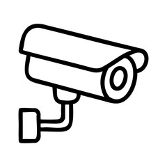 Minimal black line icon of a security camera, symbolizing video surveillance, safety monitoring, property protection, and modern security systems.