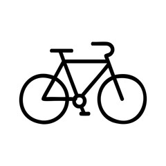 Minimal black line icon of a bicycle, symbolizing eco-friendly transportation, healthy lifestyle, fitness activities, and sustainable urban mobility.