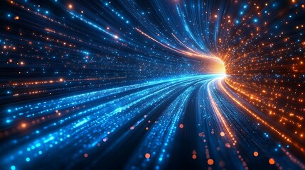 Obraz premium Futuristic digital highway with glowing blue and orange light trails