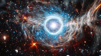 Obraz premium Celestial vortex, astral convergence and cosmic dust swirling in deep space