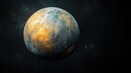 Obraz premium Planet with blue and orange hues in dark space with distant stars.